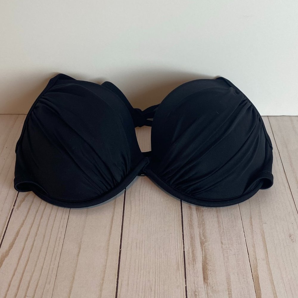 SHADE & SHORE Bikini Top Women’s 32 D Black  Ruched Molded Cup NEW